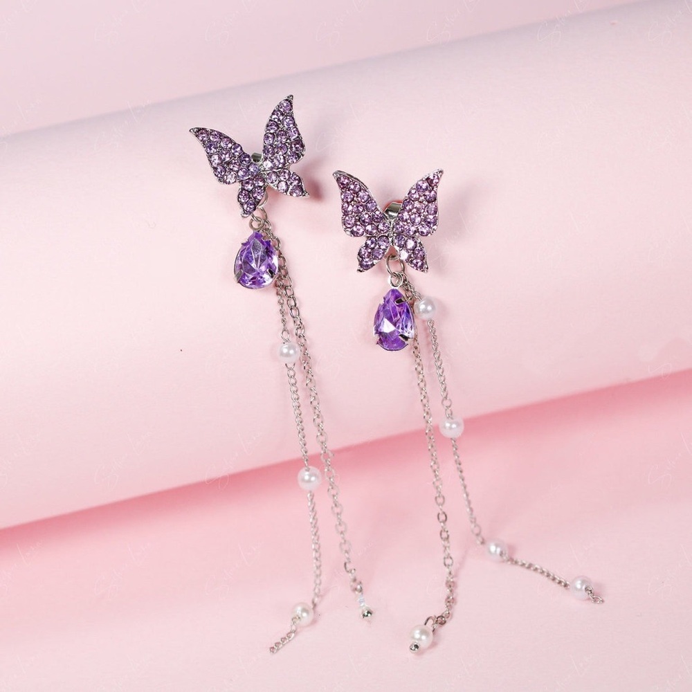 Purple Butterfly Drop Earrings | Dangle Fairycore Jewelry